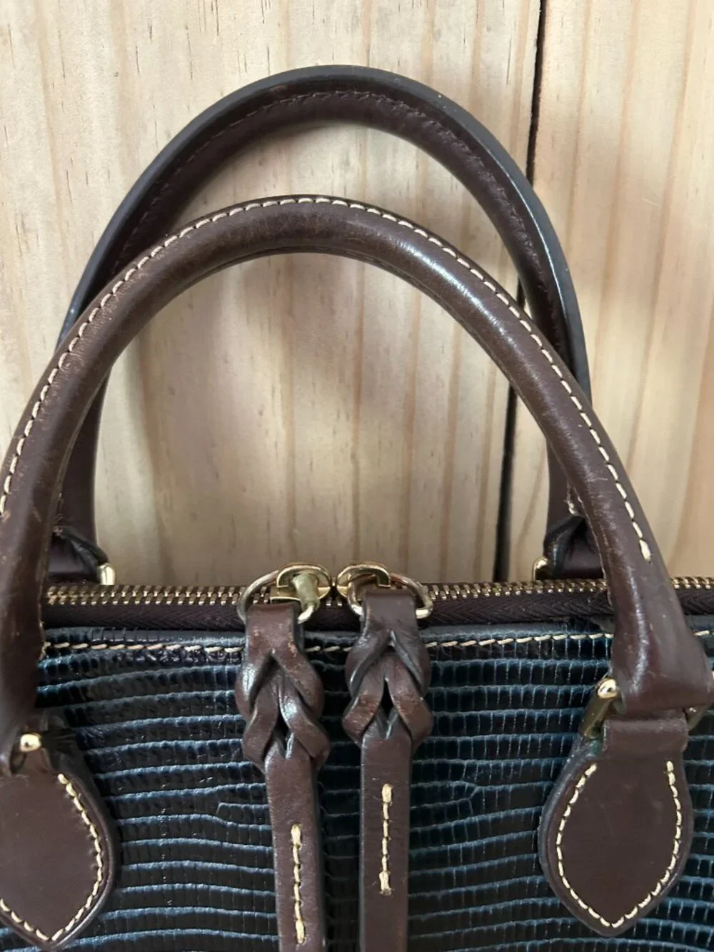 Dooney & Bourke Lizard Embossed Leather Domed Satchel Handbag